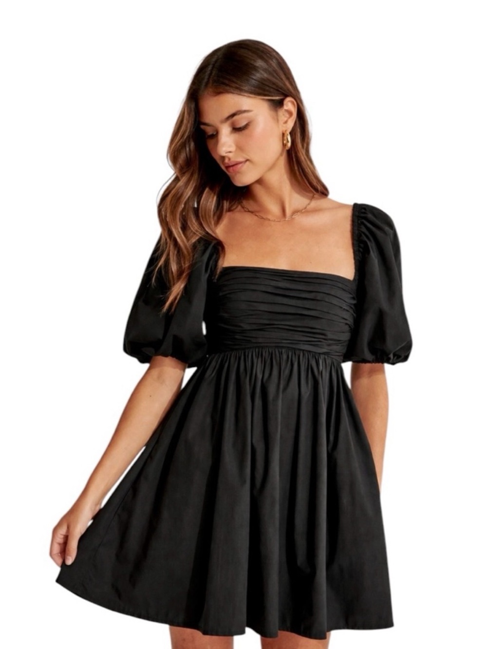 Abercrombie Black Emerson Puff Sleeve Square Neck Mini Dress
